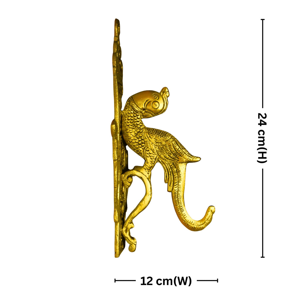 Brass Parrot Wall Hanging – 24 cm | Ethnic Design in Antique Golden Finish | Handcrafted Decor for Temple, Home & Wall