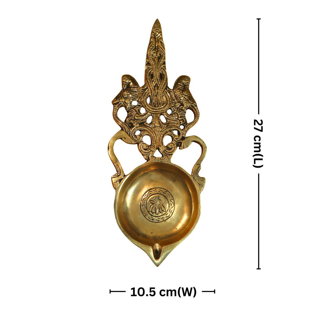 Brass Aarti Diya – 2.5 cm | Ethnic Lotus Design with Carved Holder | Black Antique Finish | Handcrafted for Temple & Home Decor