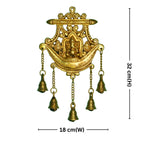 Brass Ganesha Wall Hanging – 32 cm | With Five Bells & Carved Background | Antique Golden Finish | Handcrafted Showpiece for Temple, Home & Wall Decor