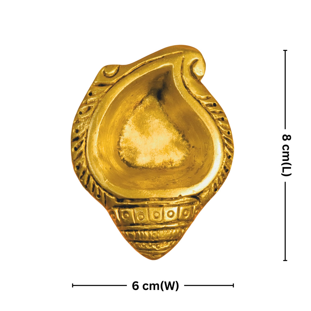 Brass Shankh Shape Diya – 2.5 cm | Antique Golden Finish | Handcrafted Pooja diya for Temple, Home & Festival Decor