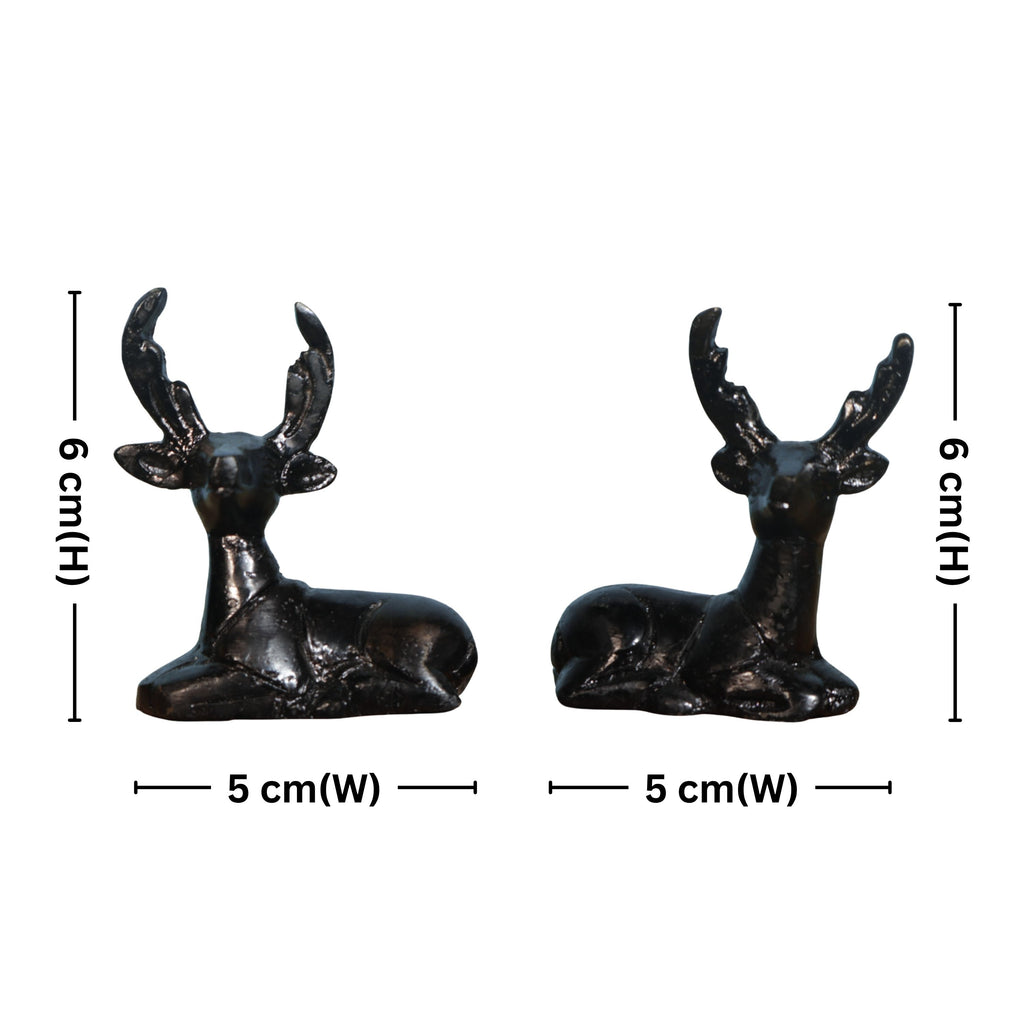 Brass Black Deer Pair Showpiece – 6 cm | Handcrafted Decorative Figurines for Temple, Home & Car Dashboard