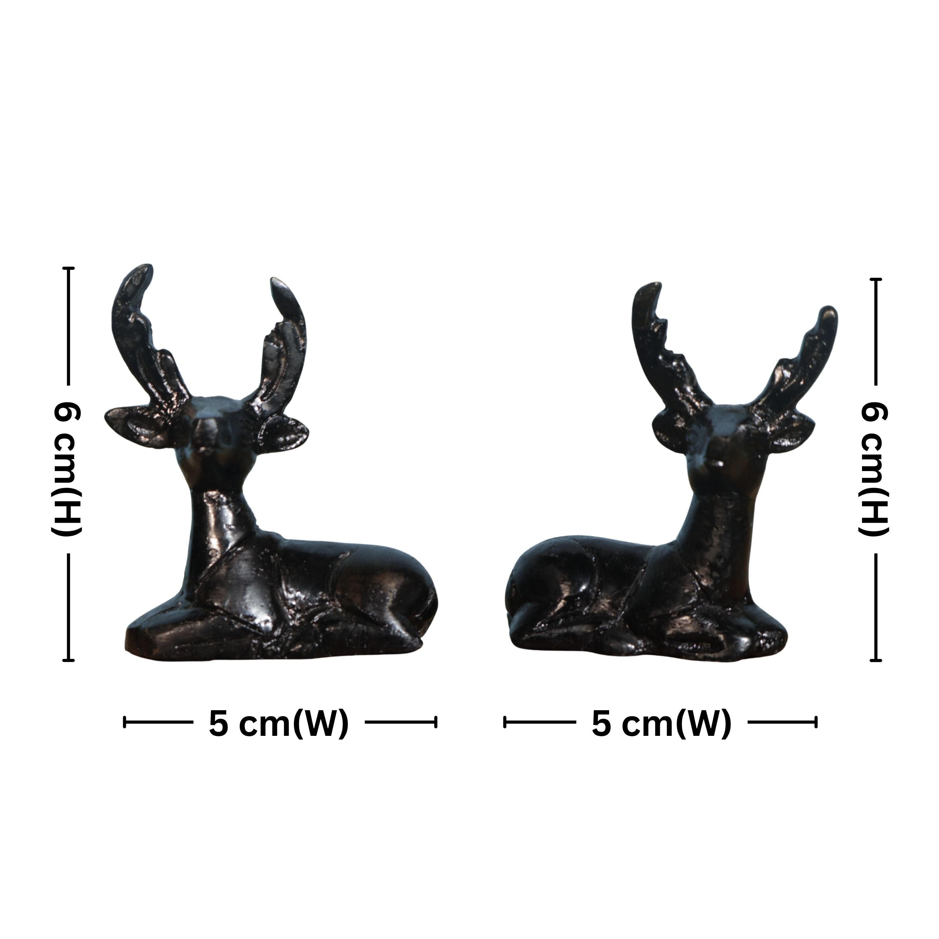 Brass Black Deer Pair Showpiece – 6 cm | Handcrafted Decorative Figurines for Temple, Home & Car Dashboard