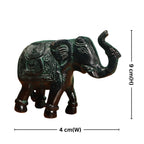 Brass Elephant Showpiece – 9 cm | Walking Pose with Upward Trunk & Carved Body | Black Green Patina Finish | Handcrafted Decor for Temple, Home & Table