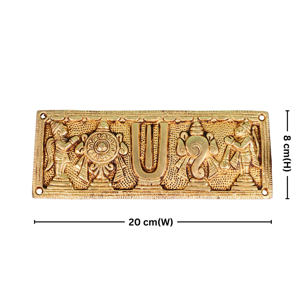 Brass Shankh Chakra Wall Plate – 8 cm | Antique Golden Finish | Handcrafted Spiritual Decor for Temple, Door, Wall & Home
