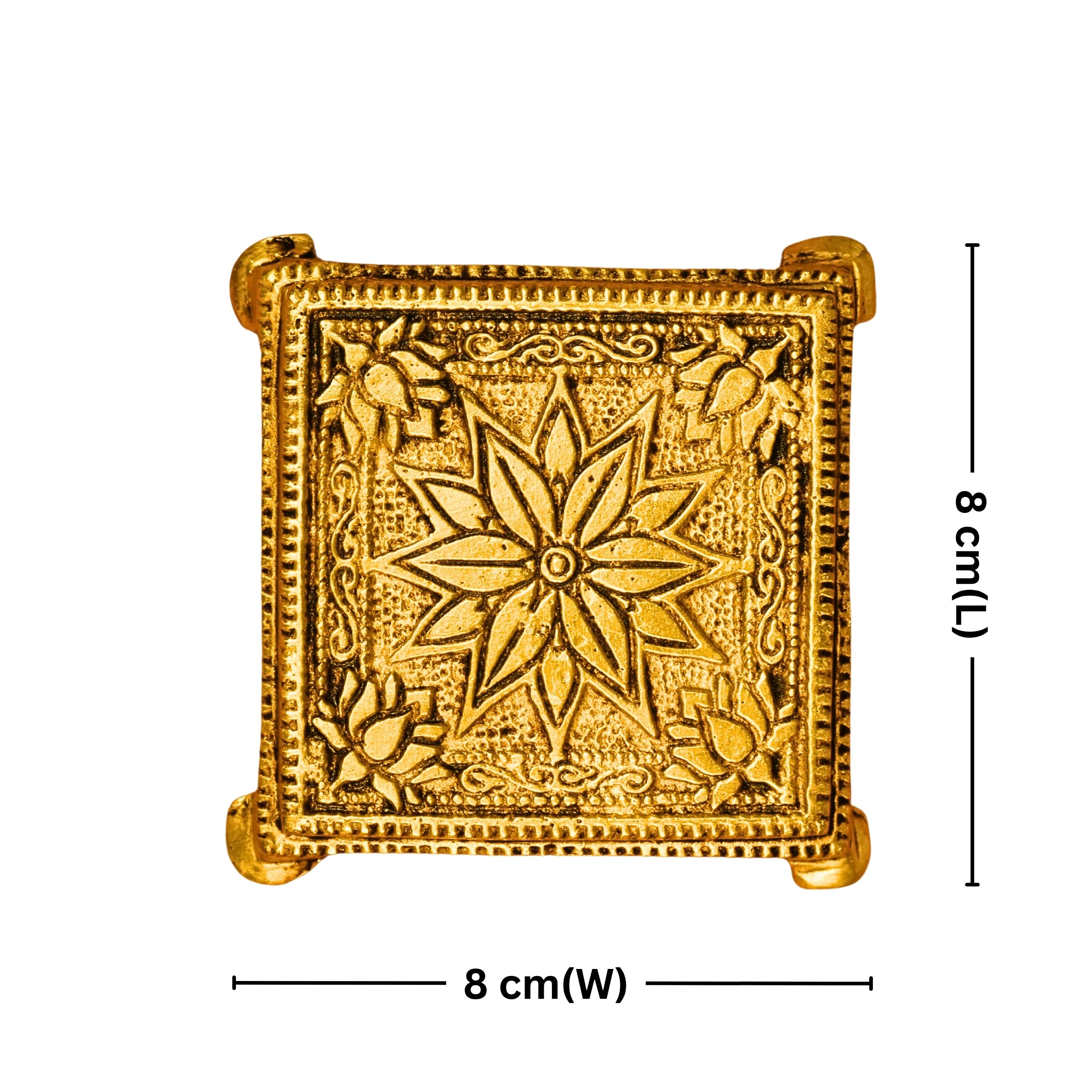 Brass Chauki for Idols – 2 cm | Antique Golden Finish | Handcrafted Religious Stand for Temple, Home & Festival Decor