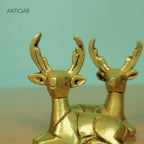 Brass Deer Showpiece Pair – 6 cm | Sitting Position with Antique Golden Finish | Handcrafted Decorative Figurines for Temple, Home & Car Dashboard