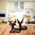 Brass Brown Deer Pair Showpiece – 6 cm | Handcrafted Decorative Figurines for Temple, Home & Car Dashboard