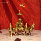 Brass Arjun Rath Showpiece – 24 cm | Antique Golden Finish | Handcrafted Spiritual Decor for Temple, Home & Table