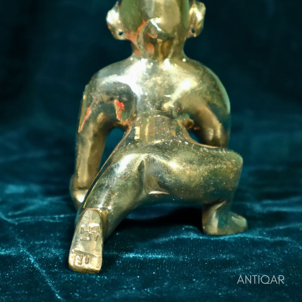 Krishna Laddu Gopal Brass Idol - 7cm | Superfine Finish | For Pooja, Temple & Car Dashboard Decor