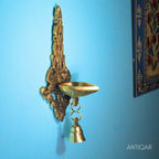 Brass Wall Hanging Diya – 24.5 cm | With One Bell | Black Antique Finish | Handcrafted Spiritual Decor for Temple, Home & Wall