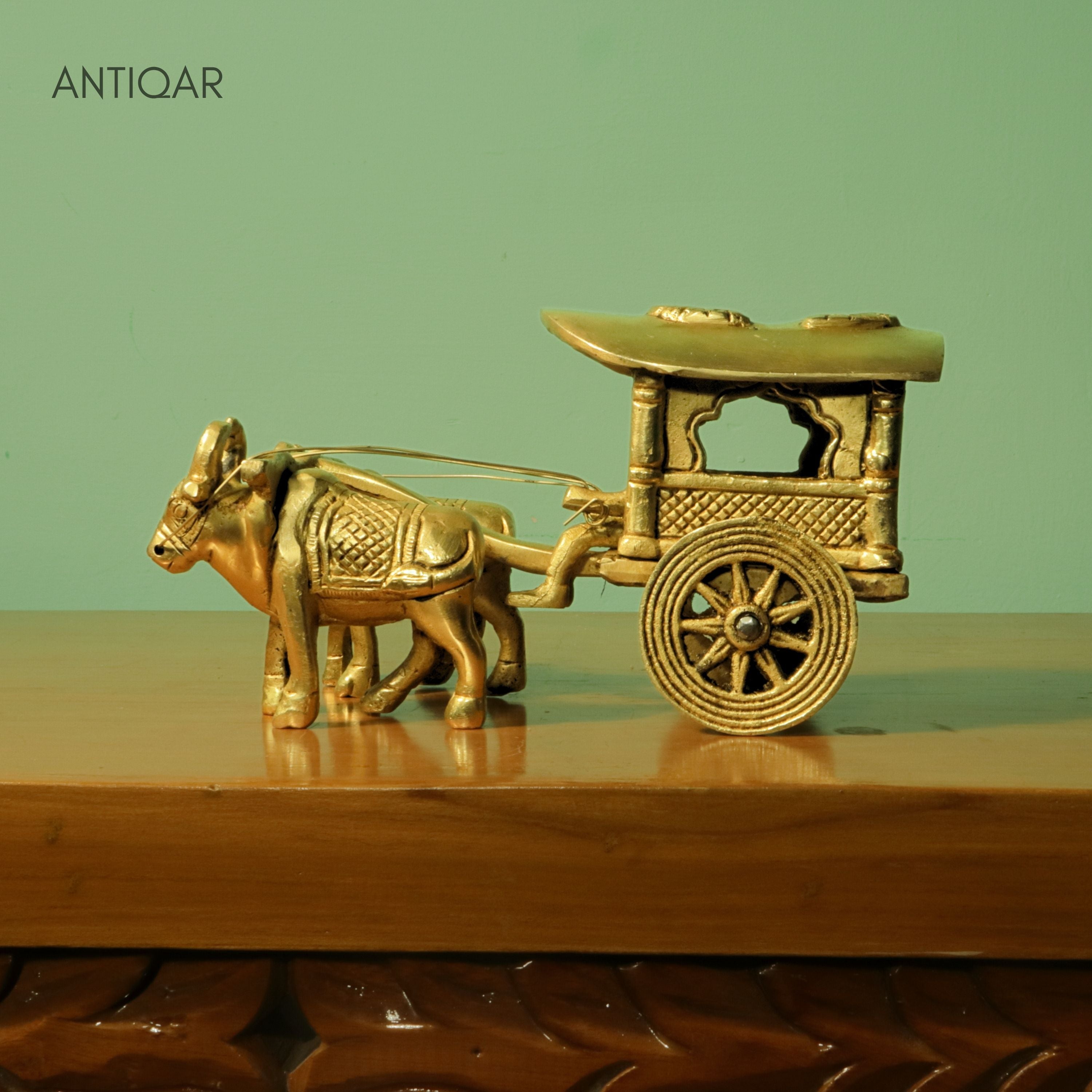 Brass Bullock Cart Showpiece – 11 cm | Antique Golden Finish | Handcrafted Home & Table Decor Figurine