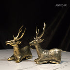 Dhokra Art Brass Deer Pair – 10 cm | Brown Antique Finish | Sitting Pose Tribal Handcrafted Showpiece for Home, Temple & Table Decor