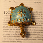 Dhokra Art Brass Turtle – 3 cm | Sky Blue Antique Finish | Tribal Handcrafted Showpiece for Temple, Home & Table Decor