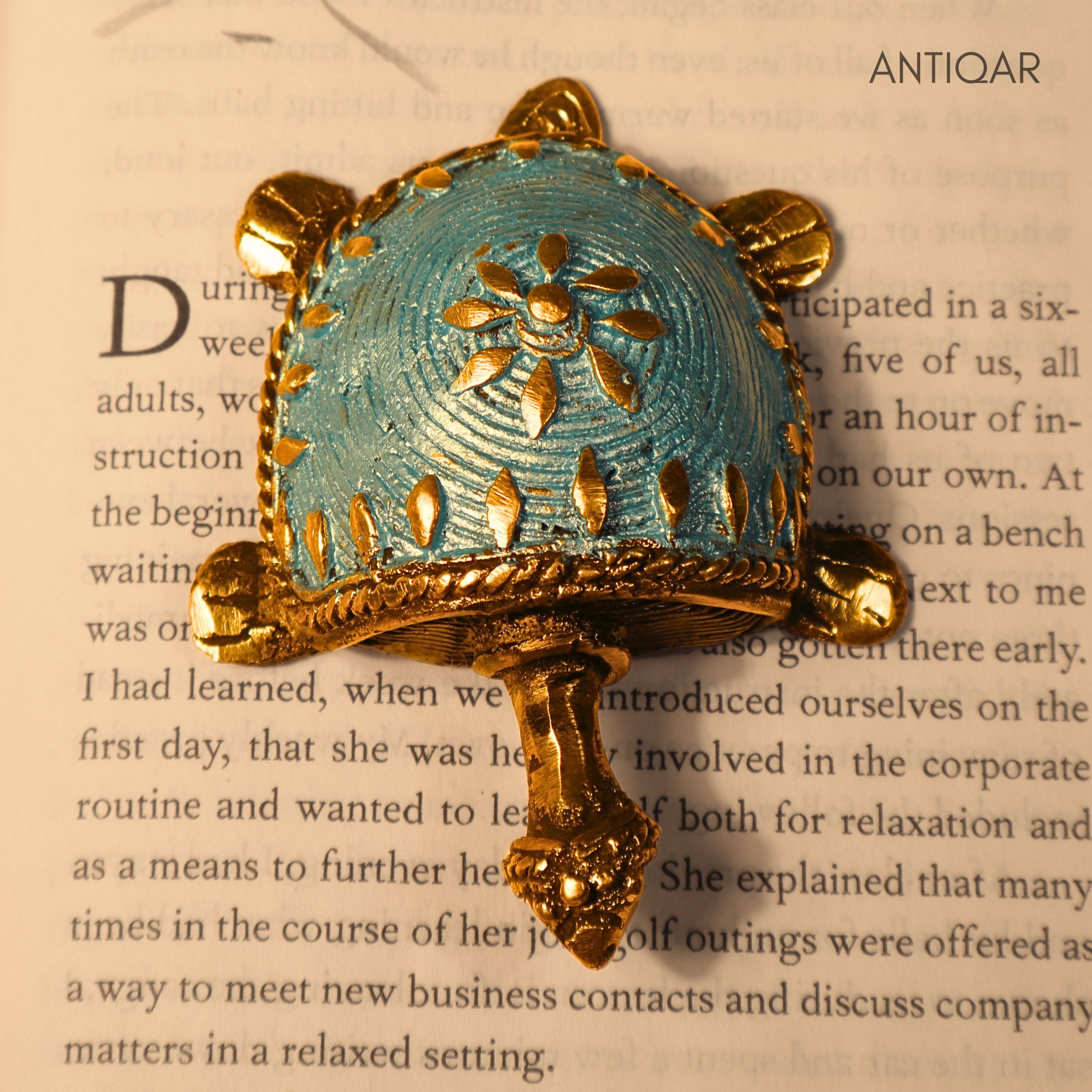 Dhokra Art Brass Turtle – 3 cm | Sky Blue Antique Finish | Tribal Handcrafted Showpiece for Temple, Home & Table Decor