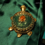 Dhokra Art Brass Turtle – 3 cm | Green Antique Finish | Tribal Handcrafted Showpiece for Temple, Home & Table Decor