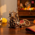 Dhokra Art Brass Nandi – 11 cm | Sitting Position with Brown & Red Antique Finish | Tribal Handcrafted Showpiece for Temple, Home & Table Decor