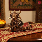 Dhokra Art Brass Nandi – 11 cm | Sitting Position with Brown & Red Antique Finish | Tribal Handcrafted Showpiece for Temple, Home & Table Decor