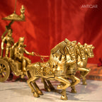 Brass Arjun Rath Showpiece – 24 cm | Antique Golden Finish | Handcrafted Spiritual Decor for Temple, Home & Table