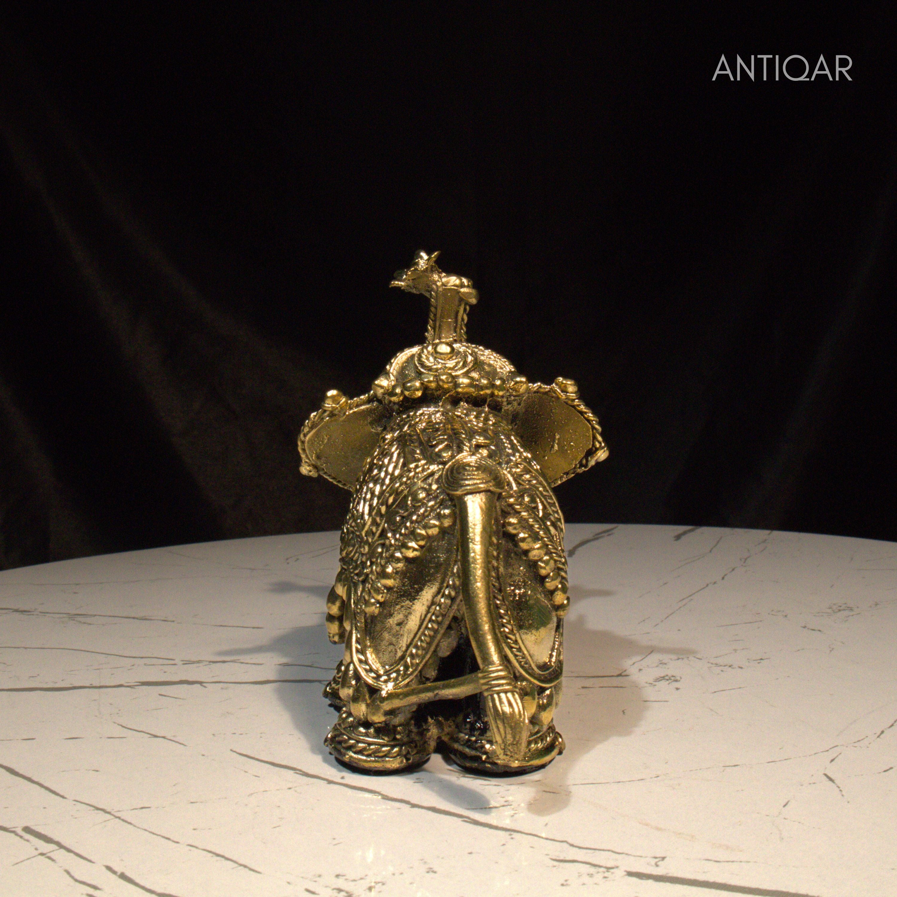 Dhokra Art Brass Laxmi Elephant – 12.5 cm | Antique Finish Tribal Handcrafted Showpiece for Temple, Home & Table Decor