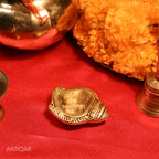 Brass Shankh Shape Diya – 2.5 cm | Antique Golden Finish | Handcrafted Pooja diya for Temple, Home & Festival Decor