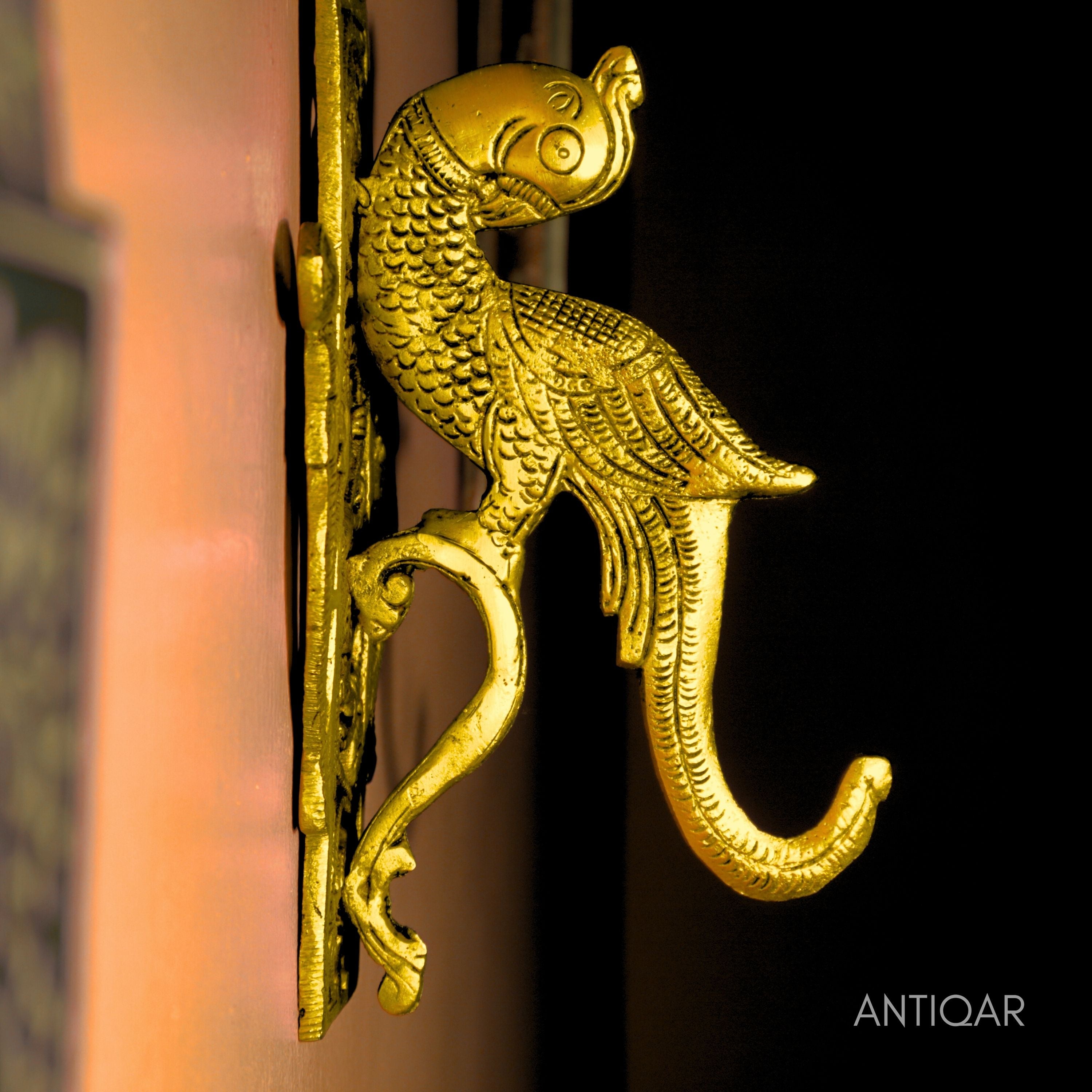 Brass Parrot Wall Hanging – 24 cm | Ethnic Design in Antique Golden Finish | Handcrafted Decor for Temple, Home & Wall