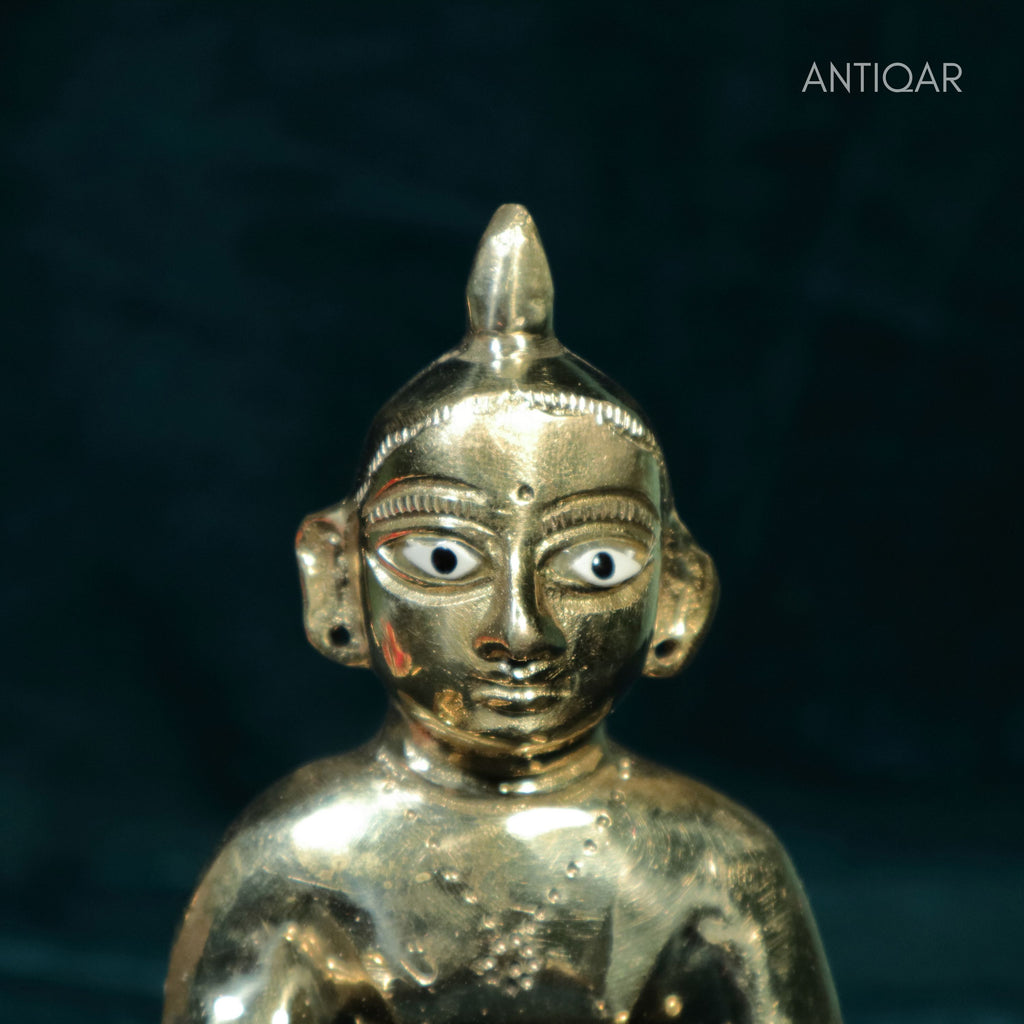 Krishna Laddu Gopal Brass Idol - 7cm | Superfine Finish | For Pooja, Temple & Car Dashboard Decor