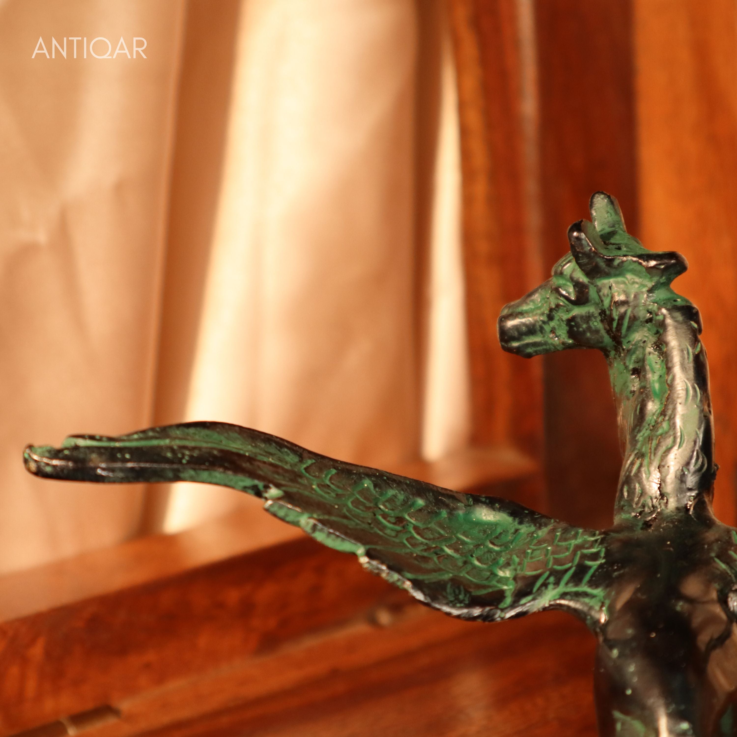 Brass Flying Horse Showpiece – 9.5 cm | Black Green Patina Finish | Handcrafted Figurine for Home & Table Decor
