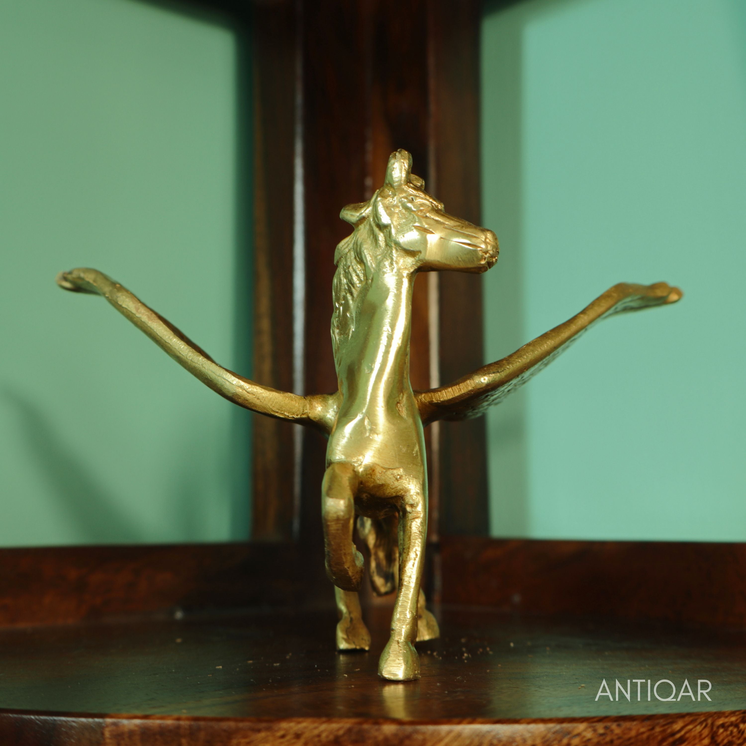 Brass Flying Horse Showpiece – 9.5 cm | Antique Golden Finish | Handcrafted Figurine for Home & Table Decor