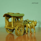 Brass Bullock Cart Showpiece – 11 cm | Antique Golden Finish | Handcrafted Home & Table Decor Figurine