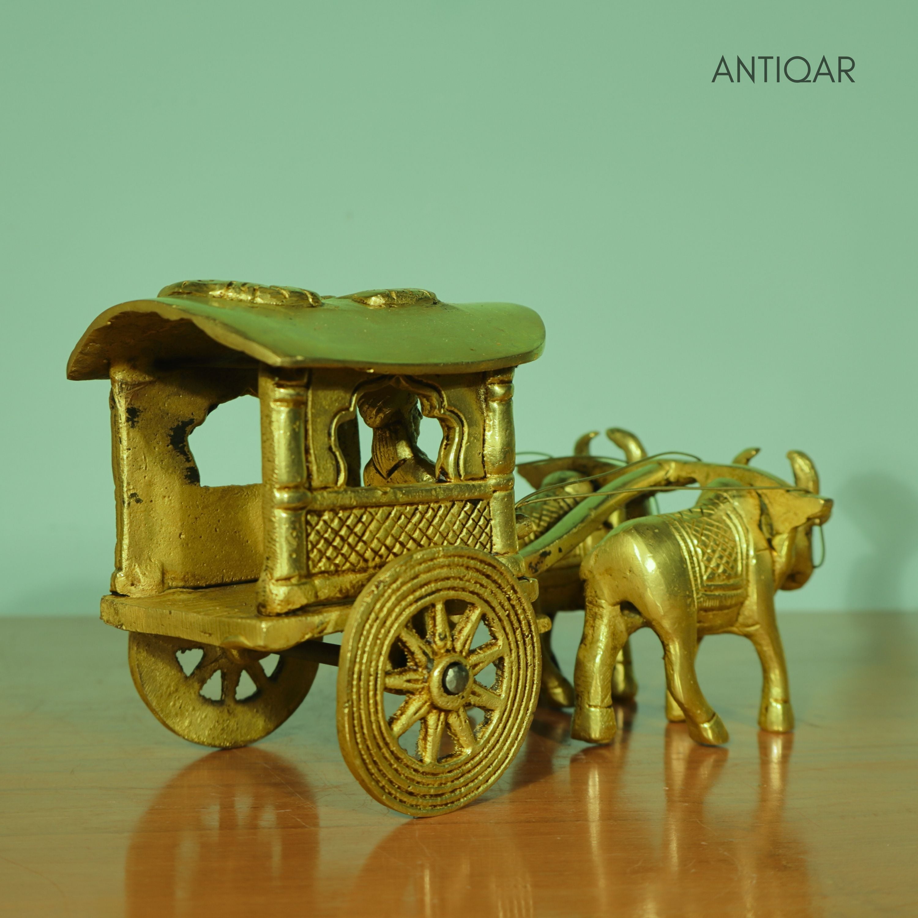 Brass Bullock Cart Showpiece – 11 cm | Antique Golden Finish | Handcrafted Home & Table Decor Figurine