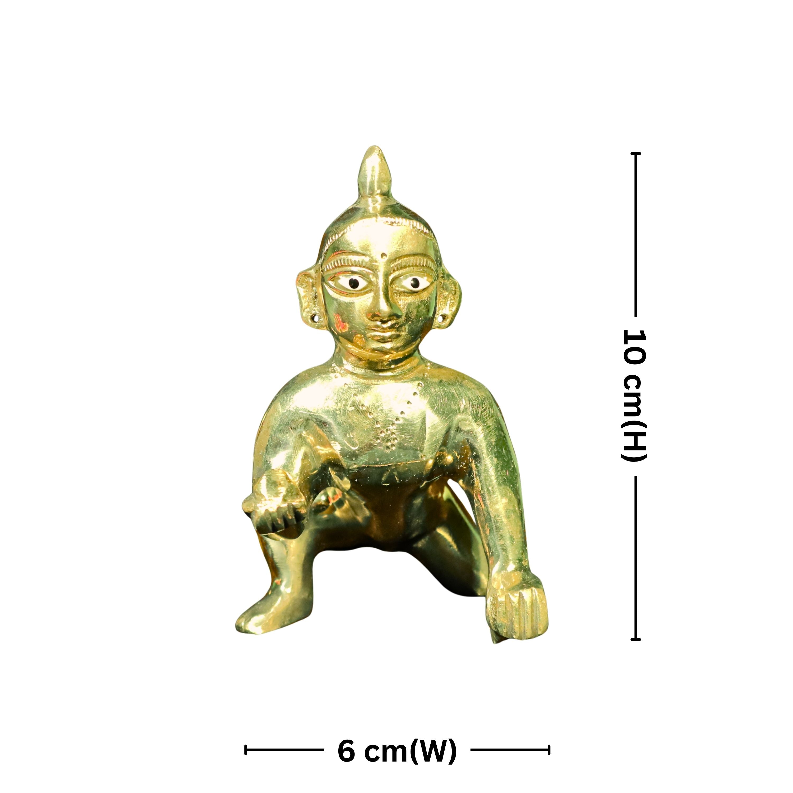 Brass Laddu Gopal Idol – 10 cm | With Dress & Bansuri | Superfine Finish | Handcrafted Spiritual Idol for Temple, Home & Car Dashboard Decor