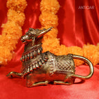 Dhokra Art Brass Nandi – 12 cm | Sitting Position in Antique Finish | Tribal Handcrafted Showpiece for Temple, Home & Table Decor