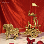 Brass Arjun Rath Showpiece – 24 cm | Antique Golden Finish | Handcrafted Spiritual Decor for Temple, Home & Table