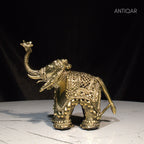 Dhokra Art Brass Laxmi Elephant – 12.5 cm | Antique Finish Tribal Handcrafted Showpiece for Temple, Home & Table Decor
