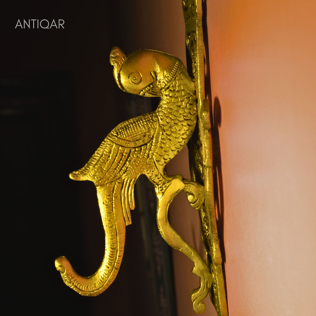 Brass Parrot Wall Hanging – 24 cm | Ethnic Design in Antique Golden Finish | Handcrafted Decor for Temple, Home & Wall