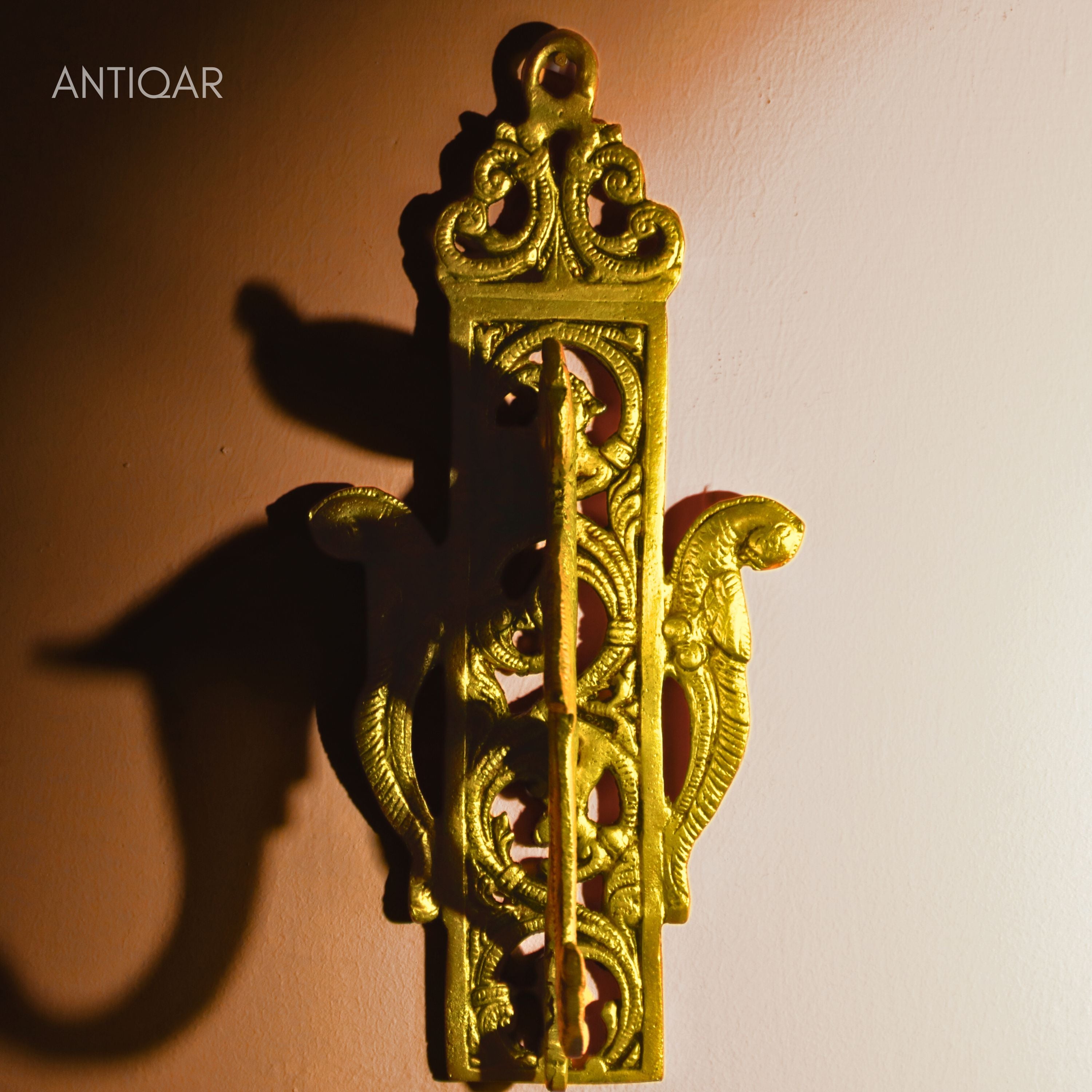Brass Parrot Wall Hanging – 24 cm | Ethnic Design in Antique Golden Finish | Handcrafted Decor for Temple, Home & Wall