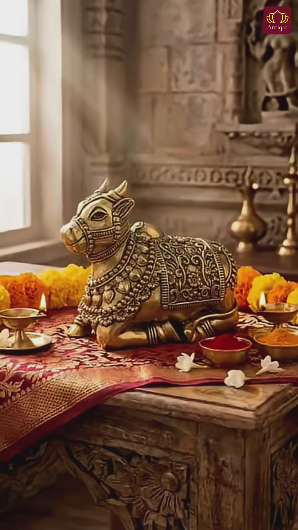 Brass Nandi Figurine - 6cm | Antique Finish | Spritual use for Home, Temple & Car Dashboard Decor