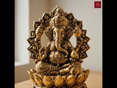 Brass Ganesh JI Idol - 4cm | Golden Finish | Spiritual Decor for Temple, Home & Car Dashboard