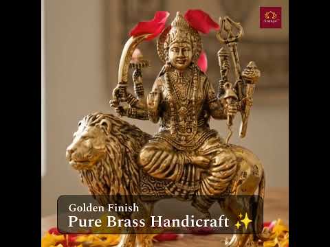 Brass Sherawali Maa Idol - 5.5cm | Sitting on Lion | Golden Finish | Spiritual Idol for Temple & Home Decor